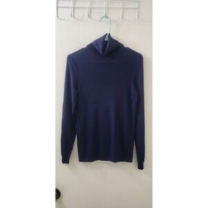 Uterque Navy Blue Turtleneck Knit Sweater Viscose‎ Blend Size S 01014400430021